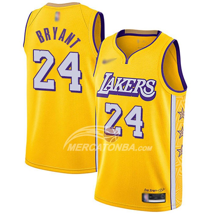 Maglia Los Angeles Lakers Kobe Bryant No 24 Citta 2019-20 Giallo